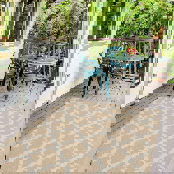 Beige Trellis Design Outdoor Rug for Garden & Patio