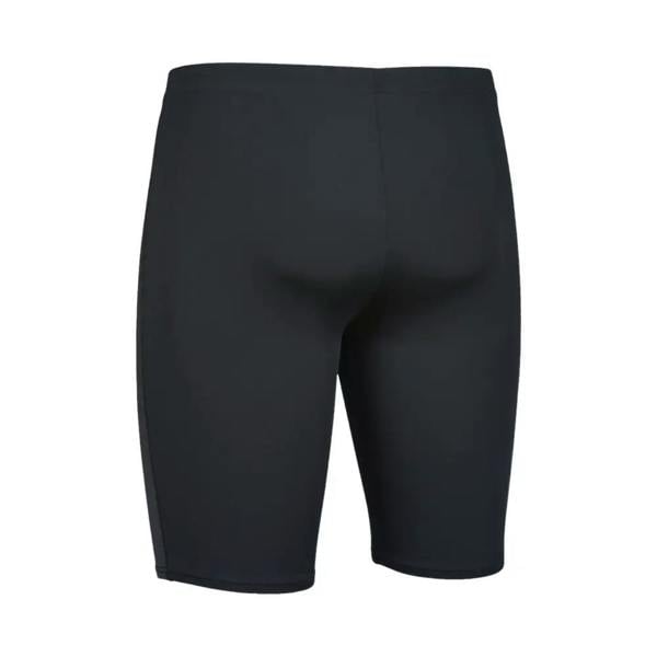 Sleek black team solid swim jammer with elastic waistband