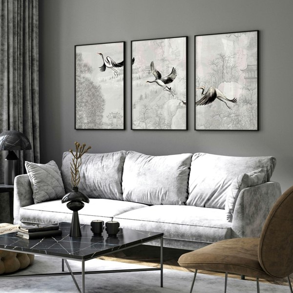 Crane art | set of 3 Japanese wall art