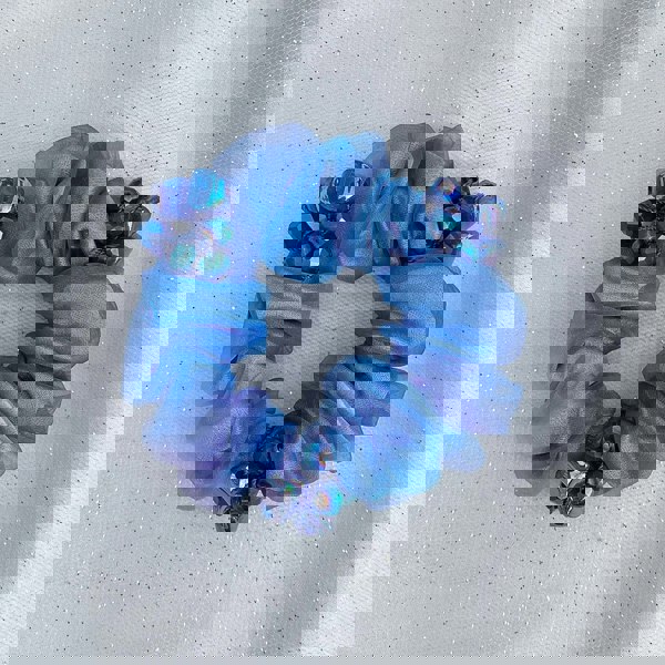 blue scrunchie with gems in royal blue