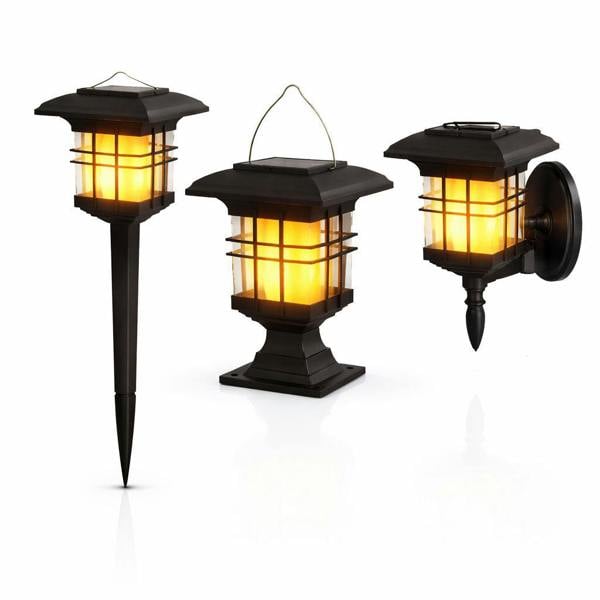 Gardenwize Solar Lantern – Triple Mount Flicker Flame LED Light