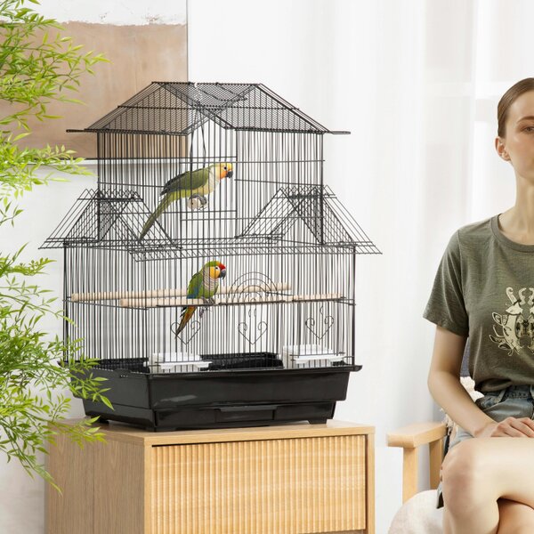 PawHut Metal Bird Cage Small w/ Perch Food Container Handle for Finch Canary - 43.5L x 33W x 63H cm