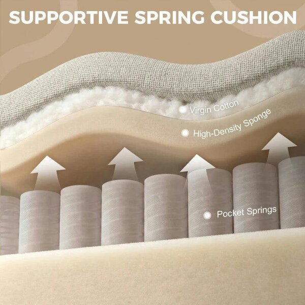 Accent Chair, Removable Pillow Linen Armchair with Comfy Spring Cushion for Living Room, Bedroom, Study, Cream