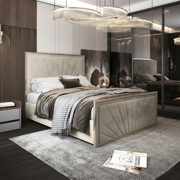 Casa Magna Roxy Upholstered Soft Velvet Metal Bed Frame - Cream