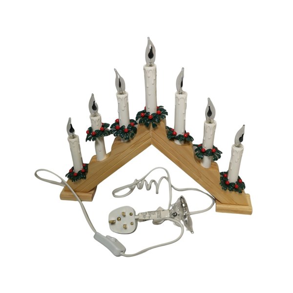 Samuel Alexander 40cm Premier Christmas Candlebridge with 7 Flickering Bulb in Light Wood Finish Mains Operated