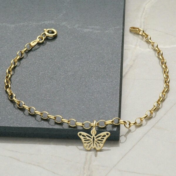 Christopher James of London 9ct Yellow Gold Plated Belcher Anklet&nbsp;With Butterfly Charm&nbsp;