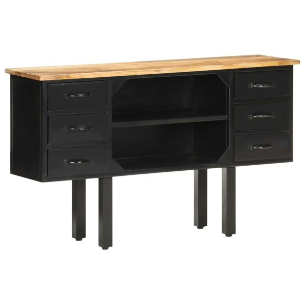 Berkfield Sideboard 110x30x65 cm Solid Rough Mango Wood and Steel