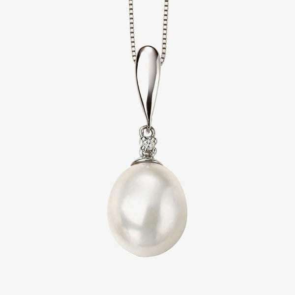 T. H. Baker 9ct White Gold Diamond Freshwater Pearl Drop Loose Pendant GP2018W