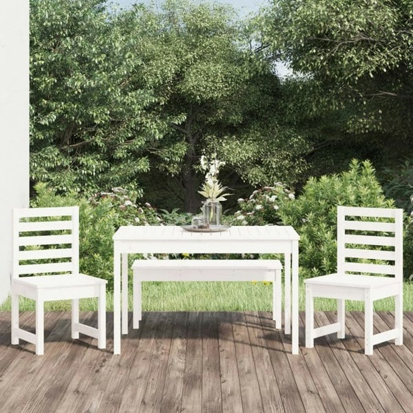 Berkfield 4 Piece Garden Dining Set White Solid Wood Pine