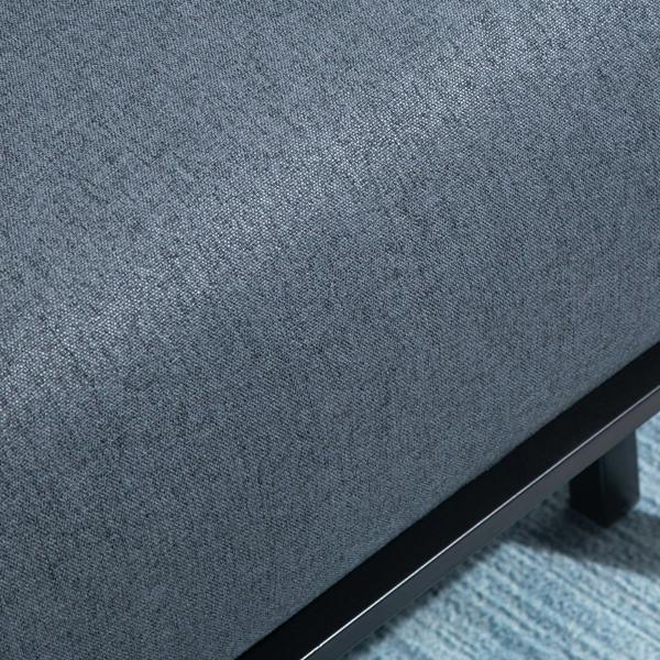 Dark grey woven upholstery fabric with black metal support along the chair base