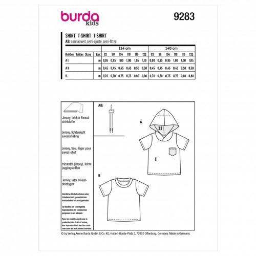 Burda Sewing Pattern 9283 Tops For Kids, 92 to 122 - Easy