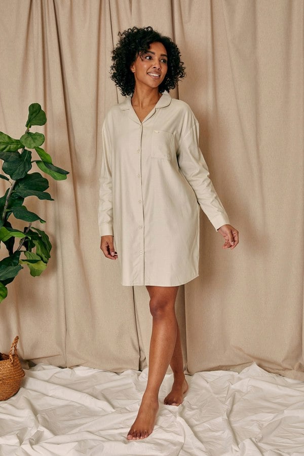 Pretty You London Women's Cotton Modal Relaxed Nightshirt in Natural