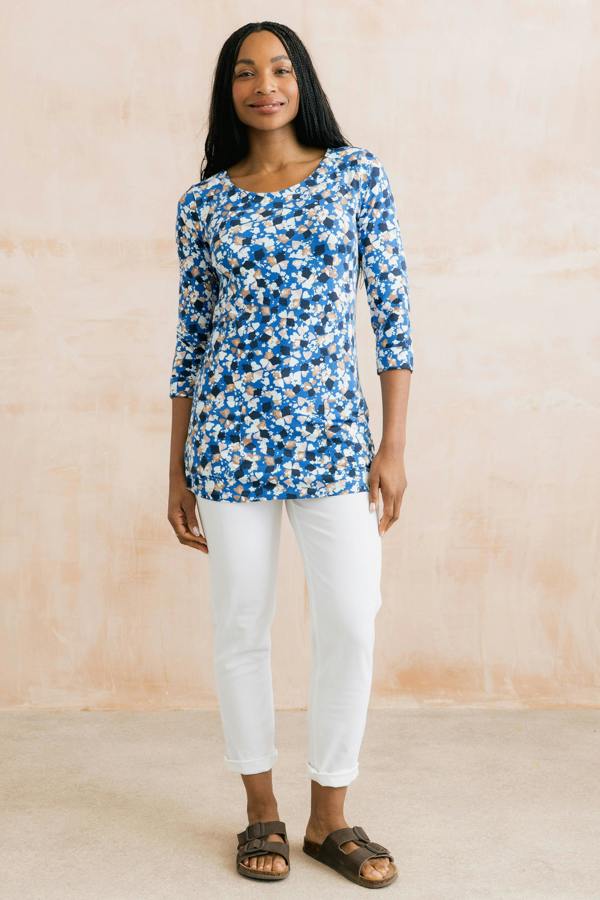 Lily & Me Coastal 3/4 Sleeve Jersey Print Tunic Cobalt
