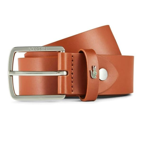 Lacoste Mens Logo Leather Belt - Tan - 