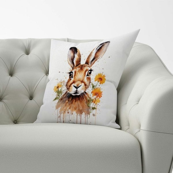 Warren Reed Watercolour Hare and Daisies Cushions