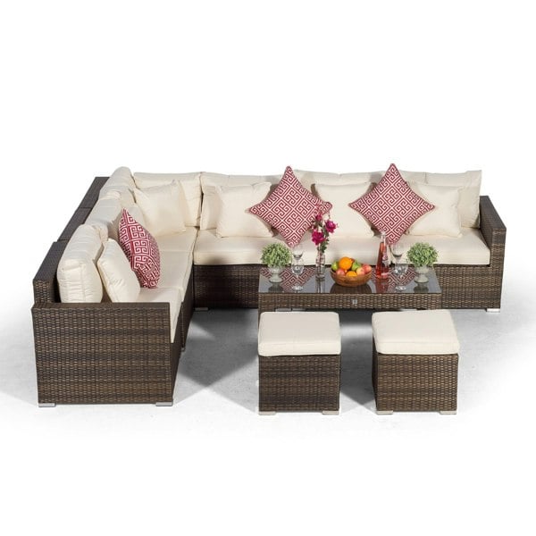 Giardino Havana 6 Seat Rattan Corner Sofa Set with Coffee Table and 2 Stools