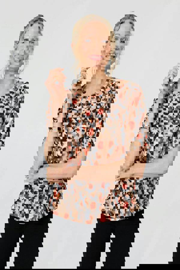 Orange | Animal Print Short Sleeve Relaxed Blouse