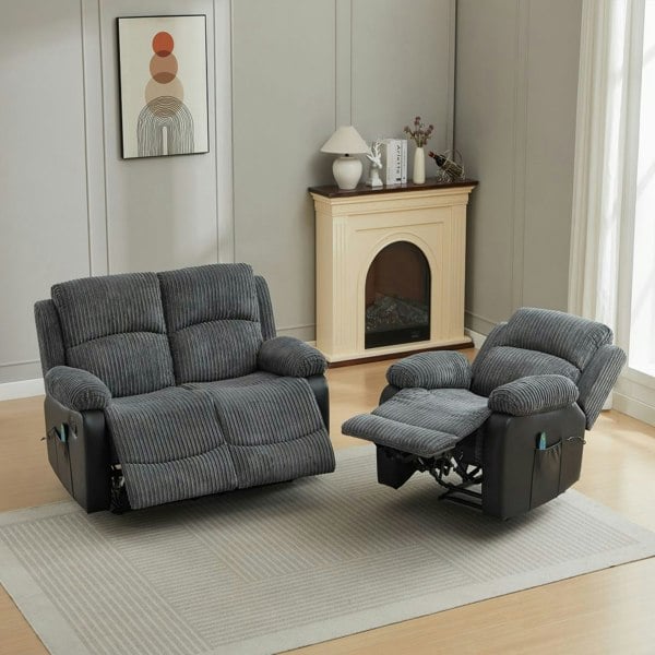 Furniture One Massage Recliner Sofa, Corduroy Fabric Electric Massage Couches Suit with 8 Point Vibration Massage, Manual Recliner