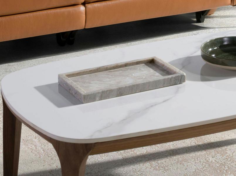 Angel Cerdá Oval Porcelain Marble and Walnut Oval Table 2132