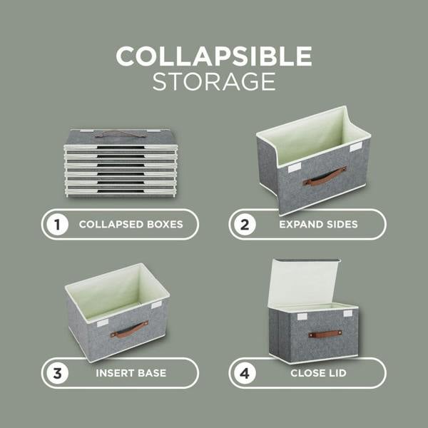 DMD Collective 5 Pack Collapsible Storage Boxes with Lids – 24L Fabric Storage Cubes