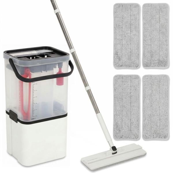 HOMCOM Mop and Bucket Set, Flat Mop and Bucket System with Wringer, White