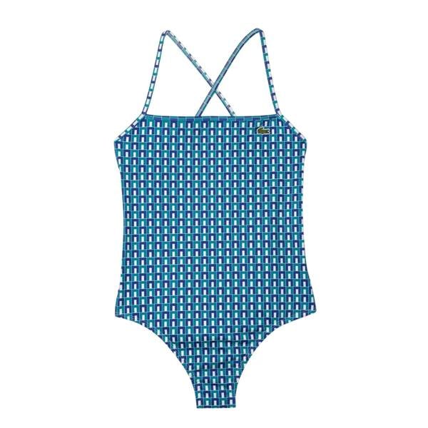 Lacoste Womens/Ladies Robert George Geometric One Piece Swimsuit - Blue/White