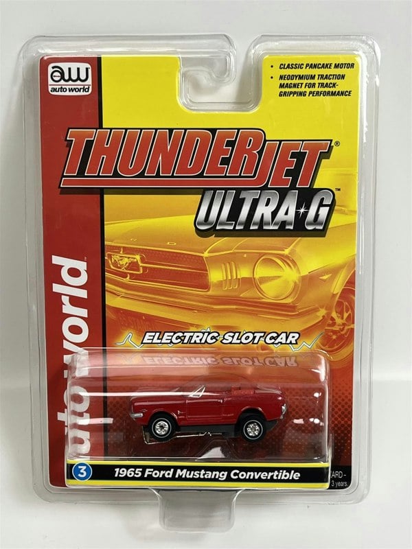 Auto World Slot Cars 1965 Ford Mustang Convertible Red Thunderjet Ultra G HO Slot Car SC367-3