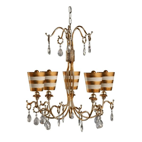 5 Bulb Chandelier Hanging Pendant LIght Gold & Cream Patina LED E27 40W Bulb Loops