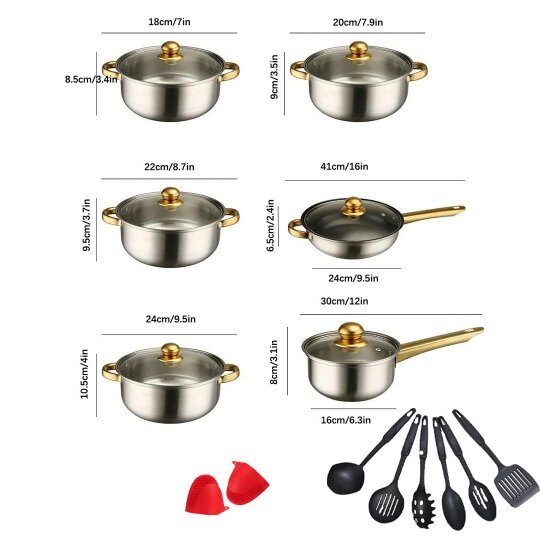 Havendro Induction Non Stick Stainless Steel Cookware Cooking Pot Pan With Lids Set