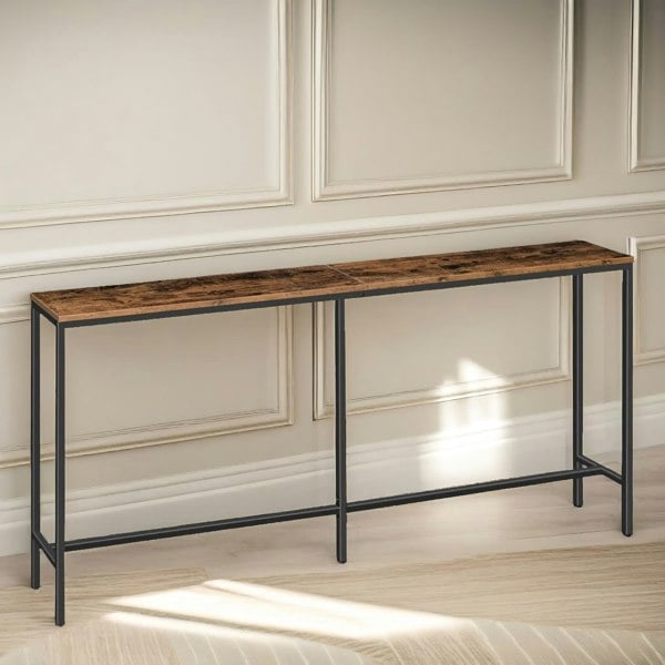 Rafaelo Mobilia Wide Narrow Hallway Slim Console Table Rustic Brown