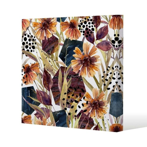 Benjamin Tate Design Autumn Geometric Flowers Slim Style Canvas Print  40x40cm , 15mm Slim Real wood.