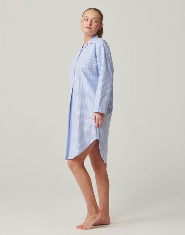 British Boxers Women's Brushed Cotton Nightshirt – Westwood Blue Stripe