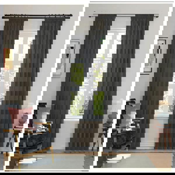 Furn Chenille Lined Pencil Pleat Curtains - Charcoal