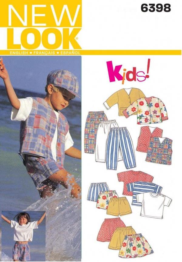 New Look Sewing Pattern 6398, Waistcoats, Jackets, Trousers, Shorts, Skirts, Tops for Kids, Ages: 2-3-4-5-6-7 - Easy