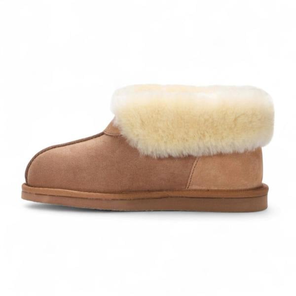 Infinity Leather Women's Sheepskin Suede Ankle Tan Slip-On Bootie Winter - Glacier