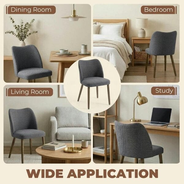 Bobobiy Dining Chairs Set of 2, Linen Upholstered Kitchen Chairs with Padded Seat, Curved Backrest, Rubberwood Legs, Dark Grey
