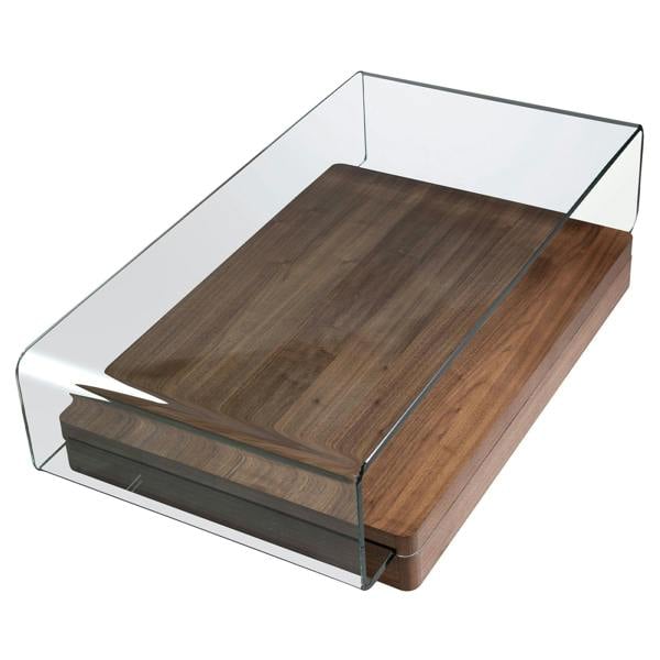 Angel Cerdá Rectangular tempered glass and walnut coffee table 2004