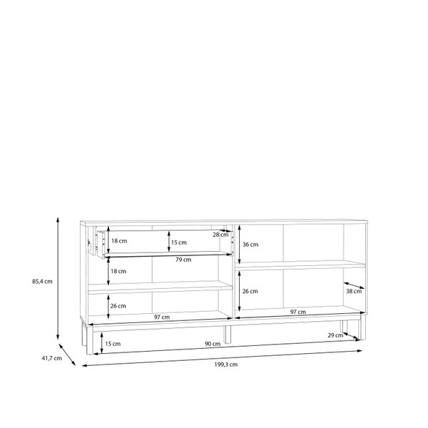 Wyld Haus Sofia Light Grey and Oak Wood 4 Door 1 Drawer Sideboard