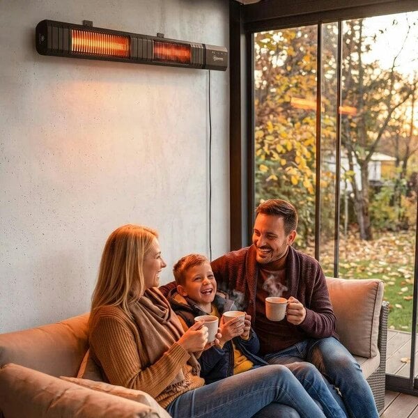 Bobobiy 3000 W Electric Infrared Patio Heater, Wall Mounted IP65 Garden Heater with 9 Heat Settings, 24 H Timer, Black