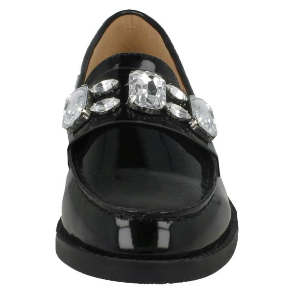 Spot On Ladies Spot On Jewel Trim Vamp Loafer Shoes
