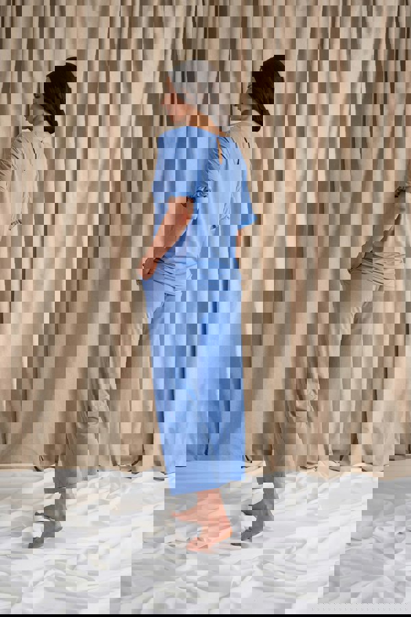 Pretty You London Women's Bamboo Frill Tee Trouser Set in Cornflower Blue