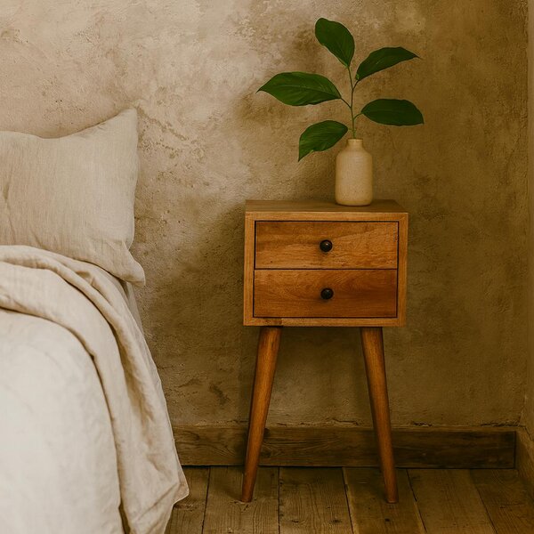 Wyld Haus Parma Small 2 Drawer Oak Mango Wood Bedside Table 2 Drawers