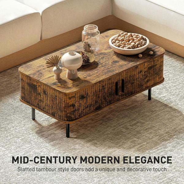 Wyld Haus Ninoma Wooden Rustic Brown Rectangular Coffee Table With Tambour Doors