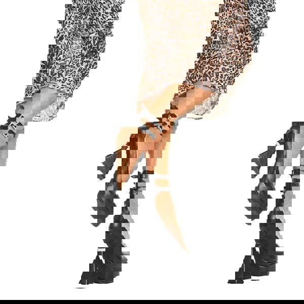 Lamoda Platform Heels What Is Love Round Toe Flared Heel w/ Strap & Buckle,Black