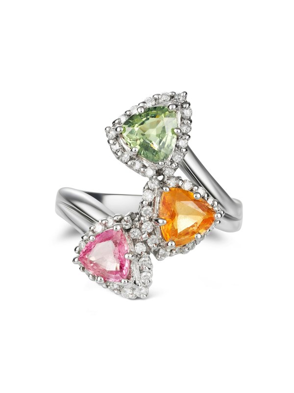 Gemdaia 3 Stone Multi Sapphire Ring