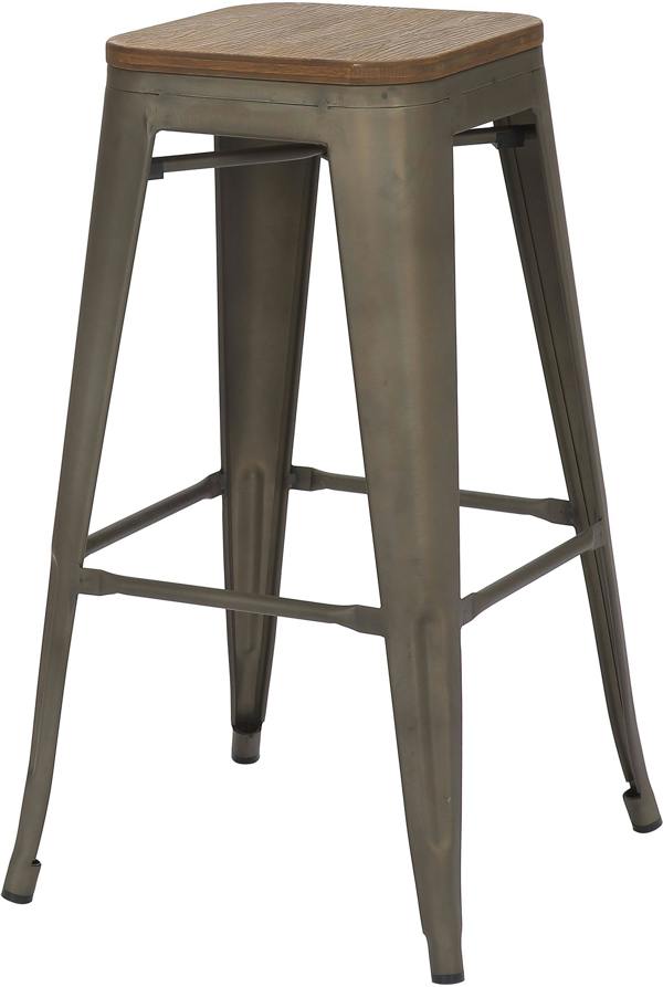 Lamboro Tolix Breakfast Bar Stool, Fixed Black Legs And Footrest, Easy Clean, Home & Kitchen Barstool, Rustic Wooden Brown