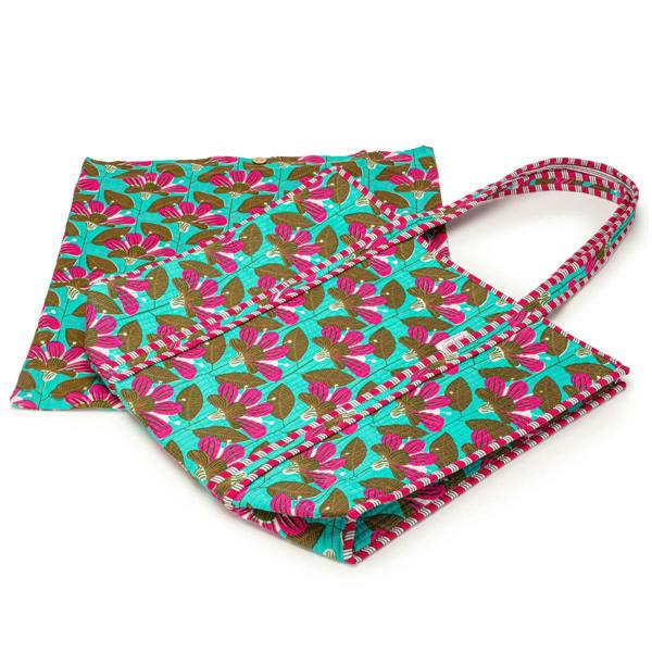 Elie Beaumont Serendipity Cotton Quilted Tote - Turquoise Blossom