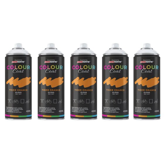Colour Coat 5X Tiger Orange RAL 2011 Gloss Spray Paint 400ml