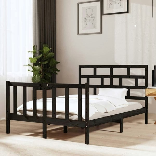 Berkfield Bed Frame Black Solid Wood Pine 135x190 cm Double