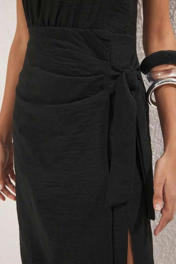 WOVCOR Midi Woven Dress with Tie Detail